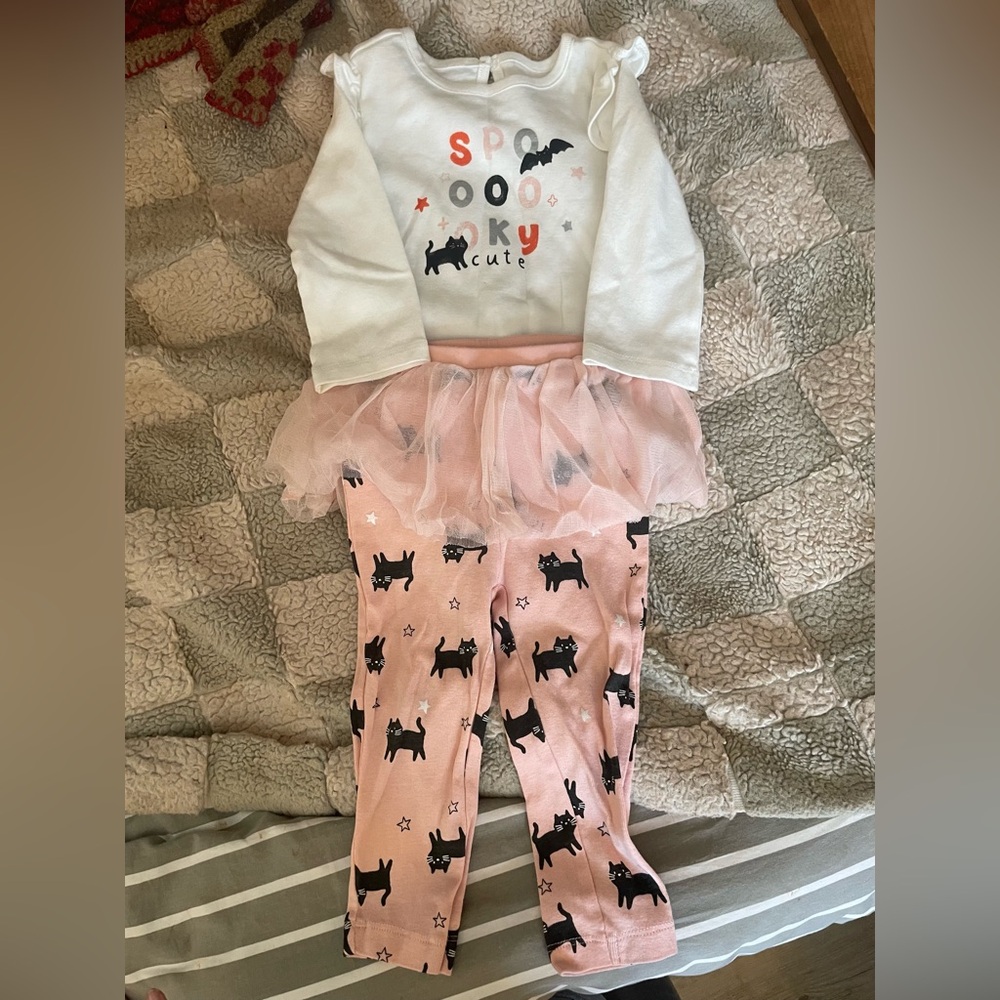 Cute Halloween Outfit with Tutu and Cat Print